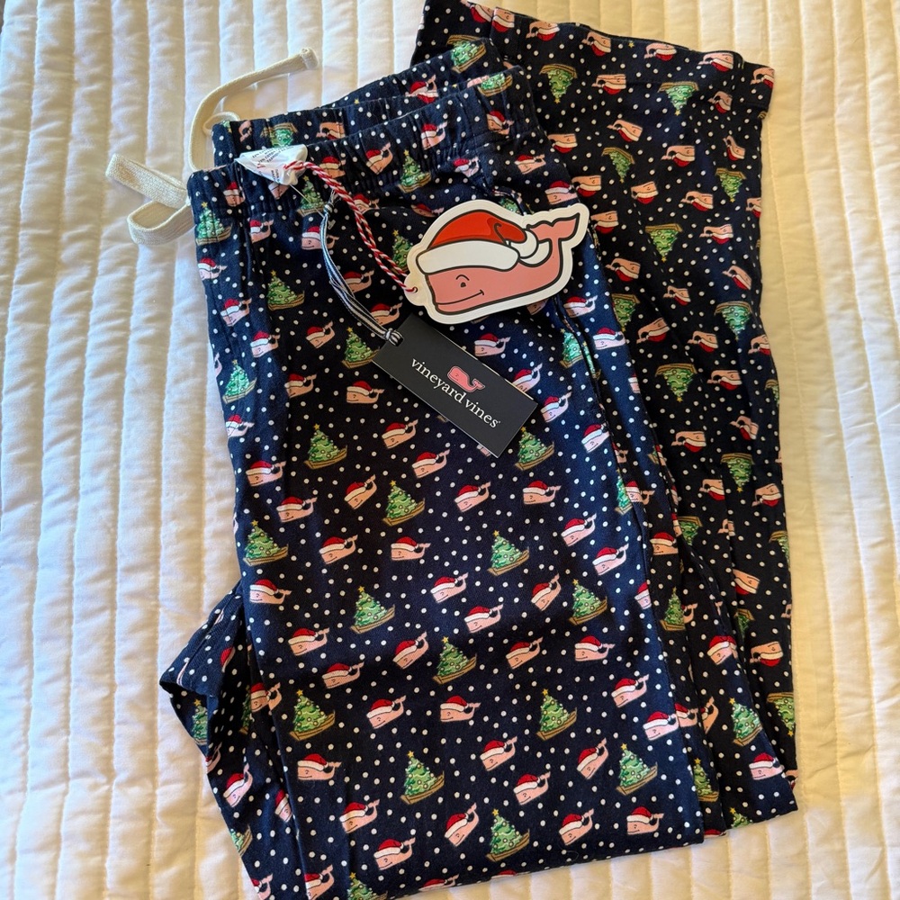 Vineyard Vines Navy Holiday Whale & Tree Mens Pajama Bottoms